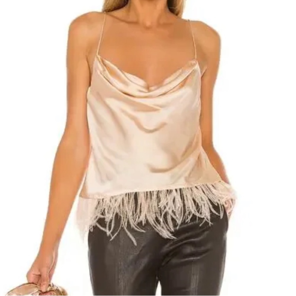 L'Academie Alix Camisole Top With Feathers Size S NWT Champagne Sexy Night Out